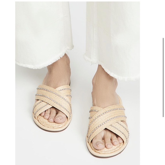 Schutz Crystal Embellished Raffia Sandals - Picture 4 of 4